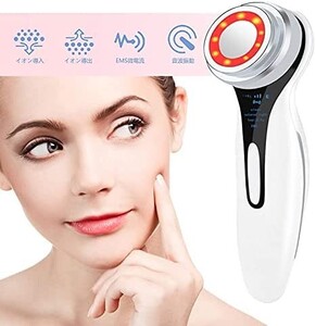 超音波美顔器 イオン導入 多機能美容器 超音波振動 顔マッサージ フェイスケア美顔器 LED光エステ1台7役 45℃温感