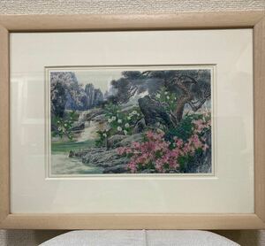 東洋画風 タペストリー 「花咲く渓流」