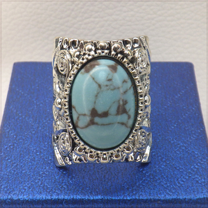 [RING] Blue Turquoises Stone 18mm オーバル ターコイズ ブルー ストーン アンティーク スタイル シルバー 28mm リング 16号 【送料無料】