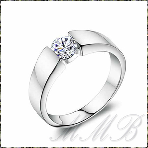 [RING] φ5mm round brilliant cut crystal CZ tension setting look platinum color 5mm ring 16 number 