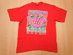 オールド 古着★USA製 HANG LOOSE ハワイ★赤 Tシャツ L★ハングルーズ ハングルース★即決★a