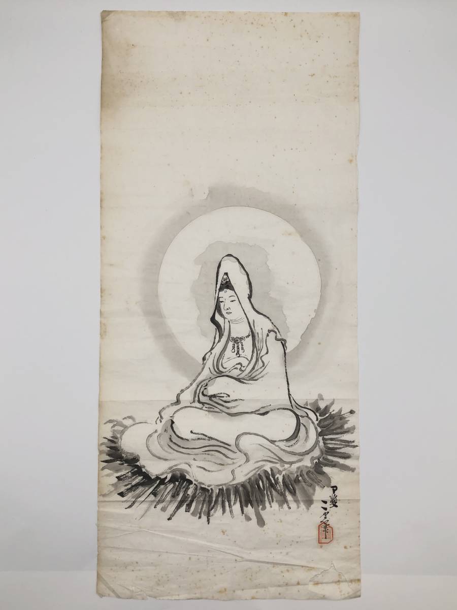 【一云健水墨画】白衣观世音真迹, 江户时代L0805K, 艺术品, 绘画, 水墨画