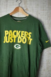 ☆ビッグサイズ US古着 NIKE ナイキ Green Bay Packers Just Do It Tシャツ プリント グリーン緑【XL】コットン　　　　◆3164◆