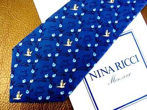 №Ｒ2629♪良品 ♪【鳥・花】ニナリッチ 総・トリ ロゴ【NINA RICCI】ネクタイ