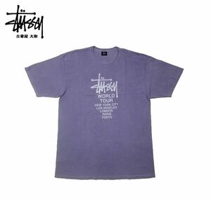 #古着屋大和 完売 限定 USAモデル STUSSY ステューシー ピグメント加工 WORLD TOUR ワールドツアー Tシャツ XL 紫 パープル メキシコ製