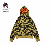 #古着屋大和 セール中 BAPE A BATHING APE CAMO 迷彩 シャークパーカー パーカー L イエロー ヒップホップ ダンス テリヤキボーイズ NIGO_画像3