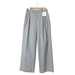 新品 mando マンド 21SS GLEN CHECK TUCK WIDE PANTS ポリエステルレーヨン グレンチェック3プリーツバギーパンツ 21198-006 1 g3025