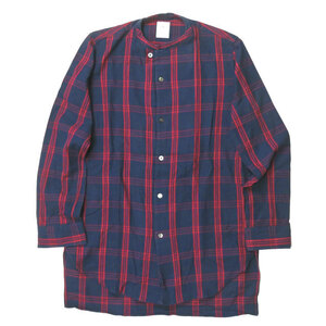 KICS DOCUMENT キクスドキュメント 日本製 SQ Hem Band Collar Shirt チェックバンドカラーシャツ 01-1601-0002 2 ネイビー/レッド mc64168