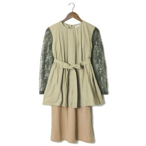 YOSHIYO ヨシヨ 16AW Lace Sleeve Layered Onepiece レーススリーブレイヤードワンピース YSY-16FC05 4(M) ベージュ ナイロン ☆☆lc29231