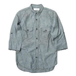 UNUSED アンユーズド DUNGAREE QUARTER-SLEEVE DAMAGE SHIRT ダンガリー カットオフダメージシャツ US0372 1 バイオウォッシュ ☆☆s16539