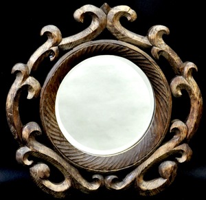 時代物　手彫り鏡　装飾型掛け鏡　鏡　エステートセール！　SJO