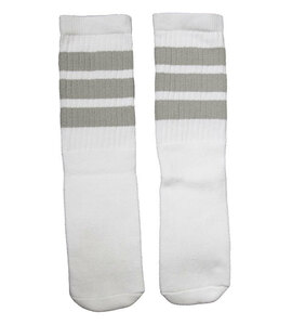 SkaterSocks キッズ 子供 ロングソックス 靴下 ソックス スケボー Kids White tube socks with Grey stripes style 1(14インチ)