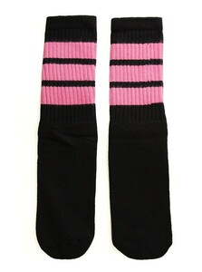 SkaterSocks キッズ 子供 ロングソックス 靴下 ソックス スケボー チューブソックス Kids Black tube socks stripes style (14インチ)