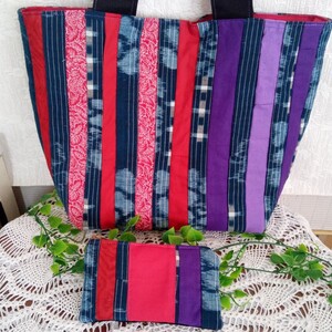 パッチワークトートバッグ&ポーチ☆ストリングキルト☆ハンドメイド