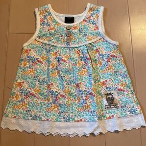 送料無料 花柄ノースリーブ タンクトップ 120cm 後ろリボンと水玉柄 コットン100% 綿100% 送料込み