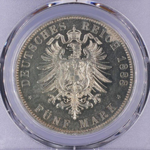 【記念貨幣】1888年ドイツ帝国ヴィルヘルム２世５マルクプルーフ銀貨シルバーコイン PGCS PR64 最高鑑定品★重27.77g I01_画像4