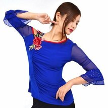 新品◎社交ダンストップス　◎ロイヤルブルー　薔薇刺繍が素敵　青　　袖口がかわいい_画像1
