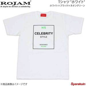 ROJAM ロジャム Tシャツ ホワイト ユニセックスモデル ホワイト×ブラック×ネオングリーン サイズ：XL 70-T181-1XL