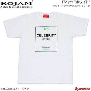 ROJAM ロジャム Tシャツ ホワイト ユニセックスモデル ホワイト×ブラック×ネオングリーン サイズ：L 70-T181-1L