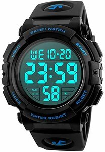 2-ブルー 腕時計 メンズ デジタル スポーツ 50メートル防水 おしゃれ 多機能 LED表示 アウトドア 腕時計(ブルー)