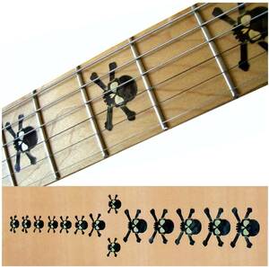 【送料無料】スカル骸骨/ BLACKパール　ギターに貼る インレイステッカーッカー☆メイプル指板にいかがでしょうか♪