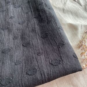 リネン生地 リネンドット刺繍生地ブラック1m延長可能
