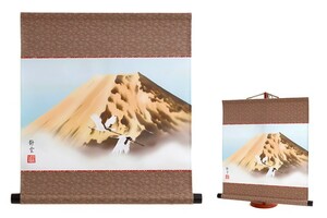 掛軸 金富士双鶴 和風 モダン 掛け軸 佐藤静雲 日本画 専用スタンド付き 高さ50cm