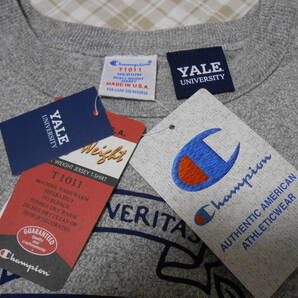 新品！限定！USA製！チャンピオン T1011 Tシャツ YALE グレー M デカ2段・染み込みプリント C5-T303 アメリカ製の画像3