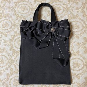 トートバッグ ハンドメイド リボンバッグ ラインストーン付き 底板付き