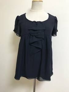  beautiful goods * Queens Court chiffon frill blouse cut and sewn * navy M*8534