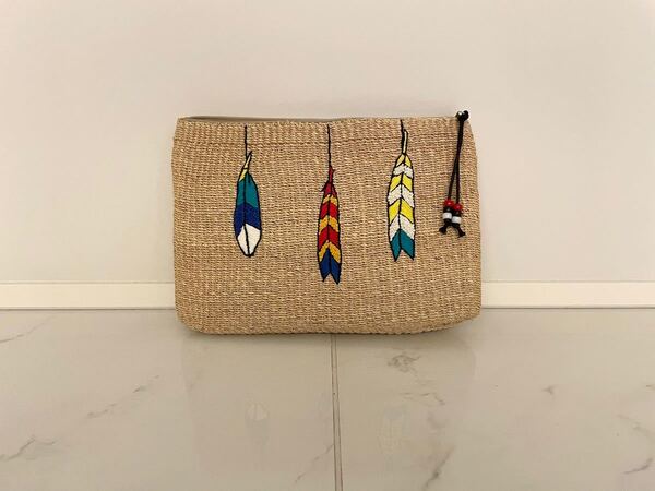 フェザー 刺繍 アバカクラッチバック