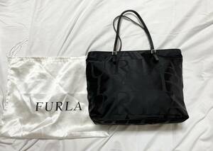 美品　イタリア製 FURLA フルラ ロゴ トートバッグ ハンドバッグ 黒 ブラック 保存袋付き