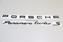 #◇新品 971パナメーラ用【ポルシェ純正】グロスブラックエンブレム【PORSCHE Panamera turbo S】970にも パナメーラターボS_画像1