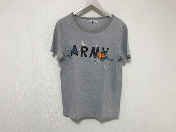 本物ミラコmiracoプリント刺繍コットン半袖TシャツメンズSグレー日本製