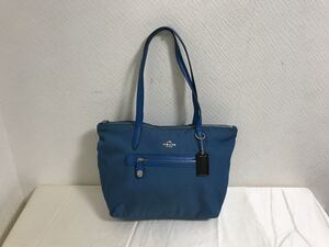 本物コーチCOACH本革レザーナイロントートバッグショルダービジネスミニハンドボストンバックレディースメンズブルー青