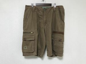 本物リーダンガリーLeeダメージ加工コットンデカビッグハーフカーゴショートパンツメンズ茶ブラウンXLミリタリー33