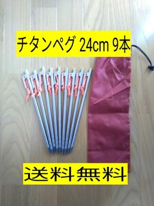 チタンペグ 9本セット 24cm 収納袋付き 軽量 テント タープ アウトドア