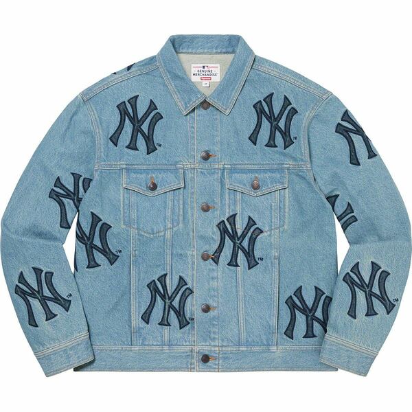 送料無料 L Supreme New York Yankees Denim Trucker Jacket Washed Blue 21FW シュプリーム ヤンキース デニム Gジャン box logo 新品