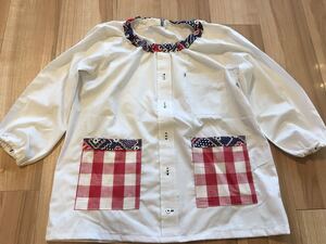 ●ハンドメイド●ワイシャツリメイクスモック 長袖 小学校 図工 習字 花柄 赤&青