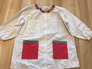 ●ハンドメイド●ワイシャツリメイクスモック 長袖 小学校 図工 習字 花柄*ドット