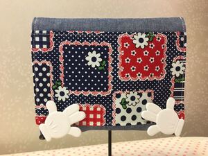 ●ハンドメイド●花柄*ドット 移動ポケット クリップつき 紺色