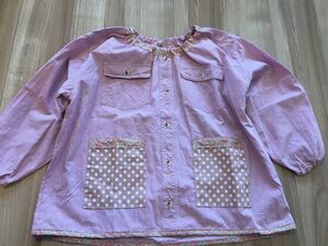 ●ハンドメイド●ワイシャツリメイクスモック 長袖 小学校 図工 習字 チェック柄 ピンク