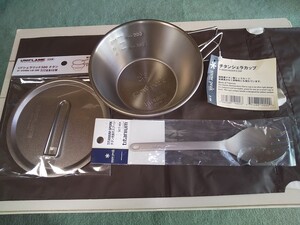 ■スノーピーク チタンシェラカップ と チタン 先割れスプーン、ユニフレーム リッド(チタン)各1個づつ