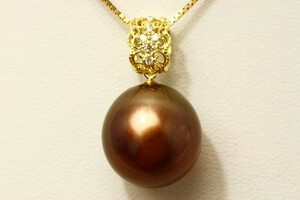  Tahiti Black Butterfly pearl pearl pendant top 14mmUP chocolate color K18 made /D0.05ct
