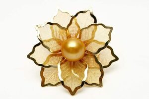 南洋白蝶真珠パールブローチ　13mm　ナチュラルゴールドカラー