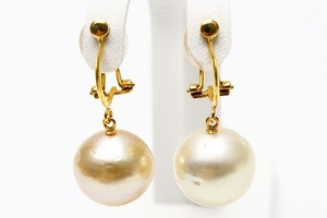  south . White Butterfly pearl pearl clip type bla earrings 13mm natural Gold color silver made 