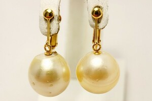  south . White Butterfly pearl pearl screw spring type bla earrings 14mm natural Gold color silver made 