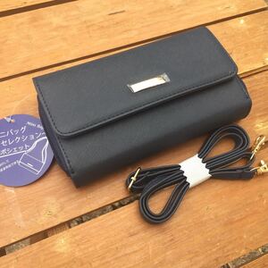 お財布ショルダーバッグ お財布ポシェット お財布ポーチ 長財布 プレート ネイビー