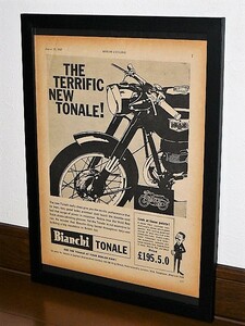 1960年 UK 60s vintage 洋書雑誌広告 額装品 Bianchi 175 Tonale ビアンキ / 検索用 イギリス 英国 店舗 ガレージ 看板 装飾 ( A4size )