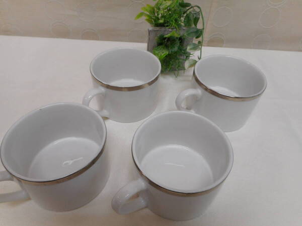 TERENCE CONRAN コンラン デザインカップ ホワイト/シルバー 4客 陶器 コーヒーカップ 中古品